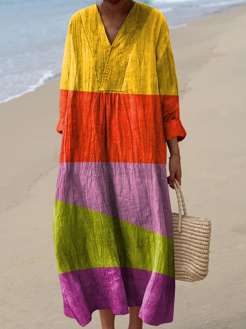 Women's Minimalist Abstract Shapes Artwork Green Background Orange Yellow Art Print Flowy Dress