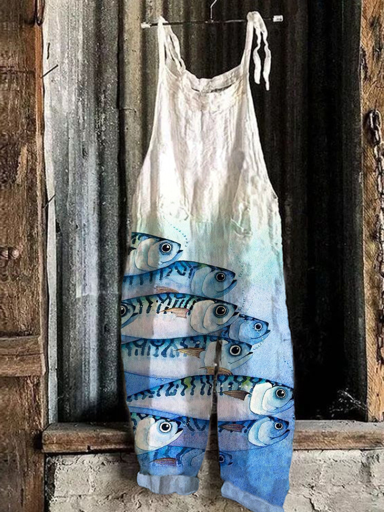 Vintage Japanese Fish Linen Blend Jumpsuit