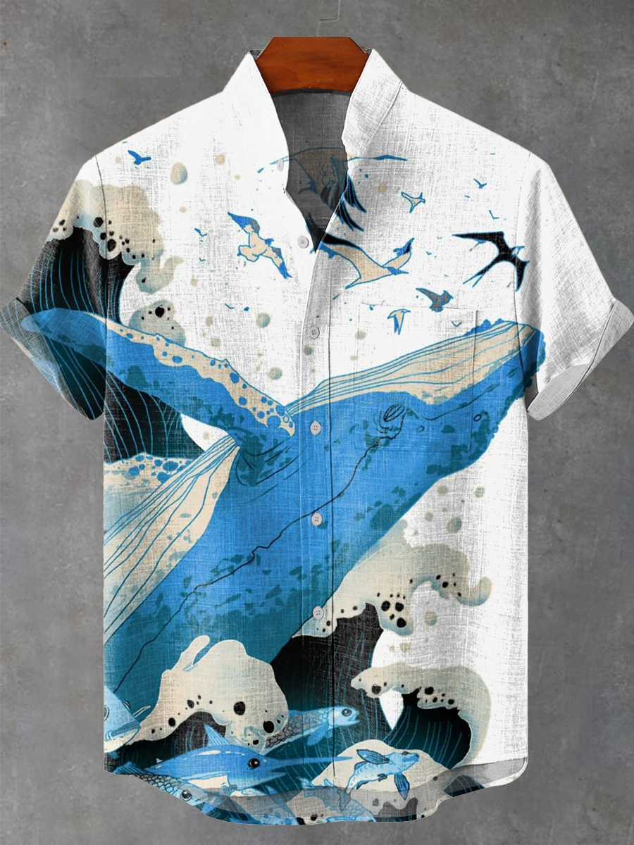 Vintage Whale Art Print Casual Shirt