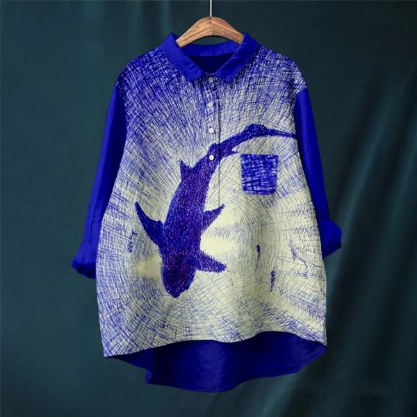 Gradient Fish Print Lapel Shirt