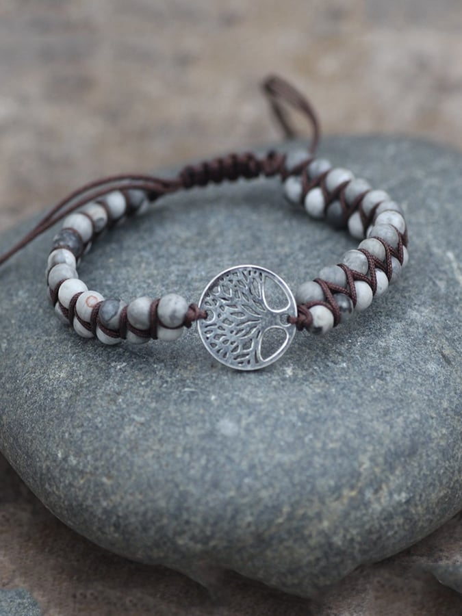Vintage Ethnic Style Natural Stone Handwoven Tree of Life Bracelet