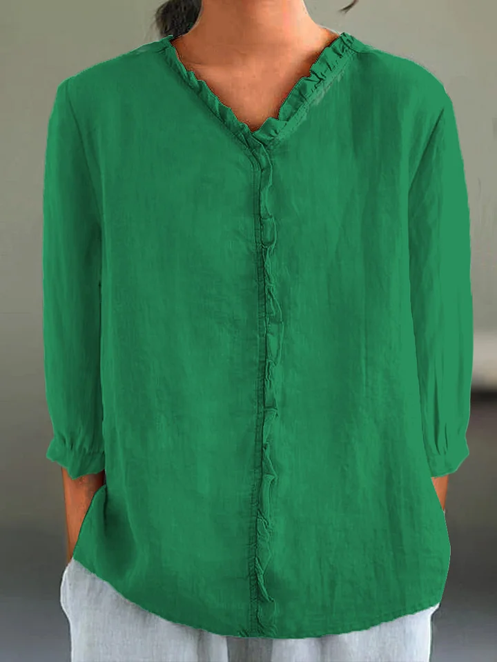 Women's Casual Ruffle Collar 3/4 Sleeve Shirt