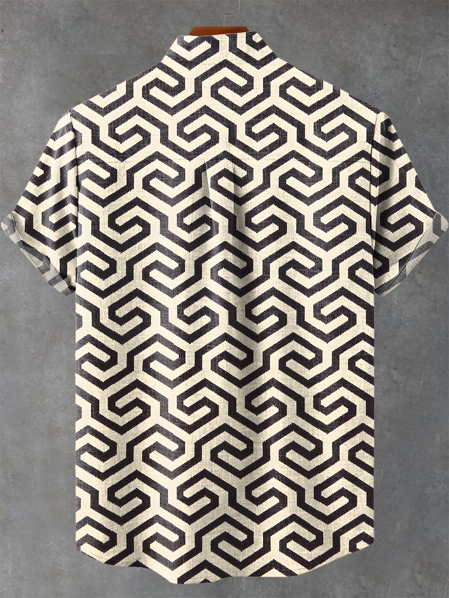 Vintage Black and white geometric continuity Visual error Print Casual Shirt