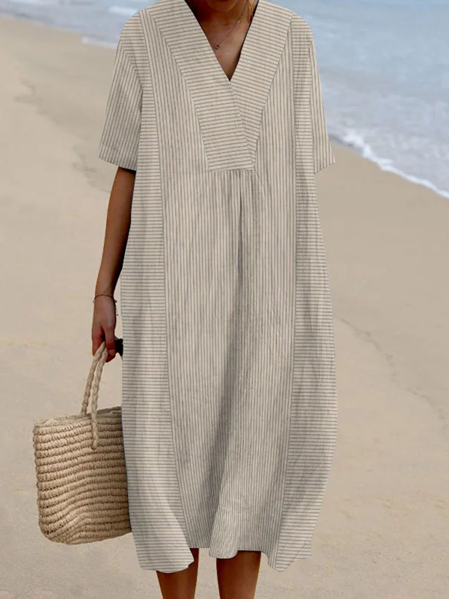 Women's Geometric Line Pattern Art Print Flowy Cotton Dress