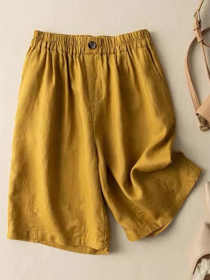 Loose Casual Button Wide Leg Quarter Shorts