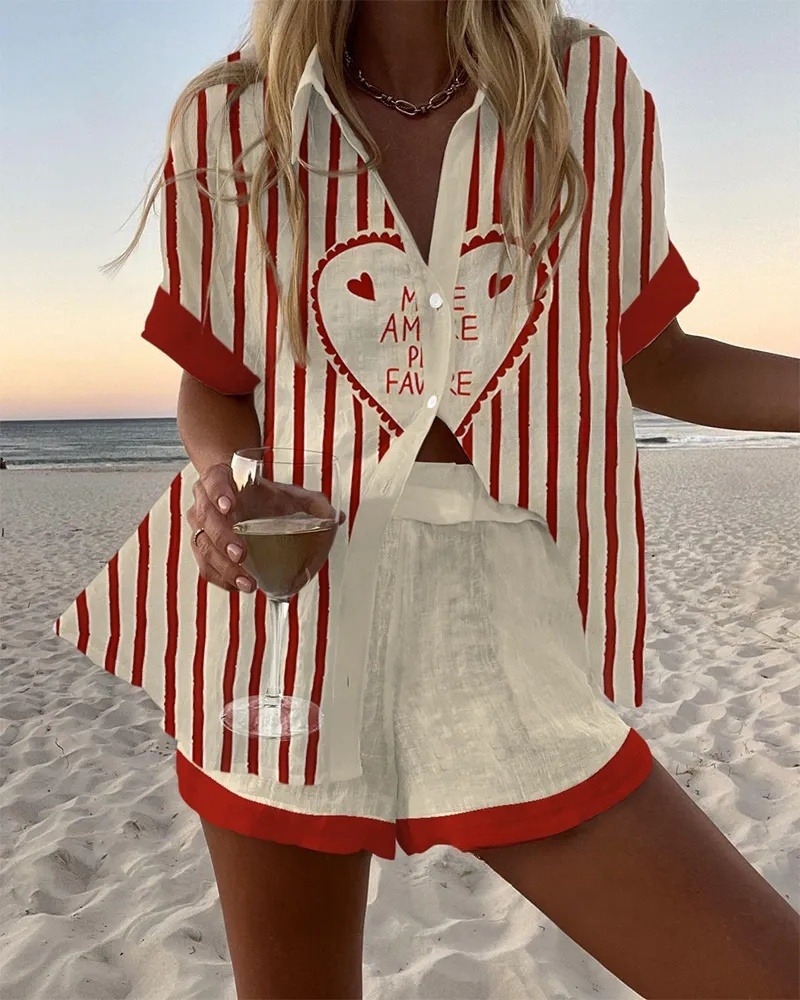 Striped Heart Print Mini Dress
