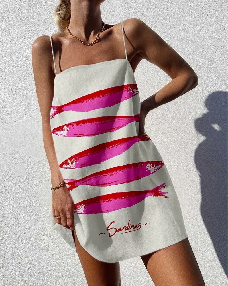 Abstract sardine print two-piece set
