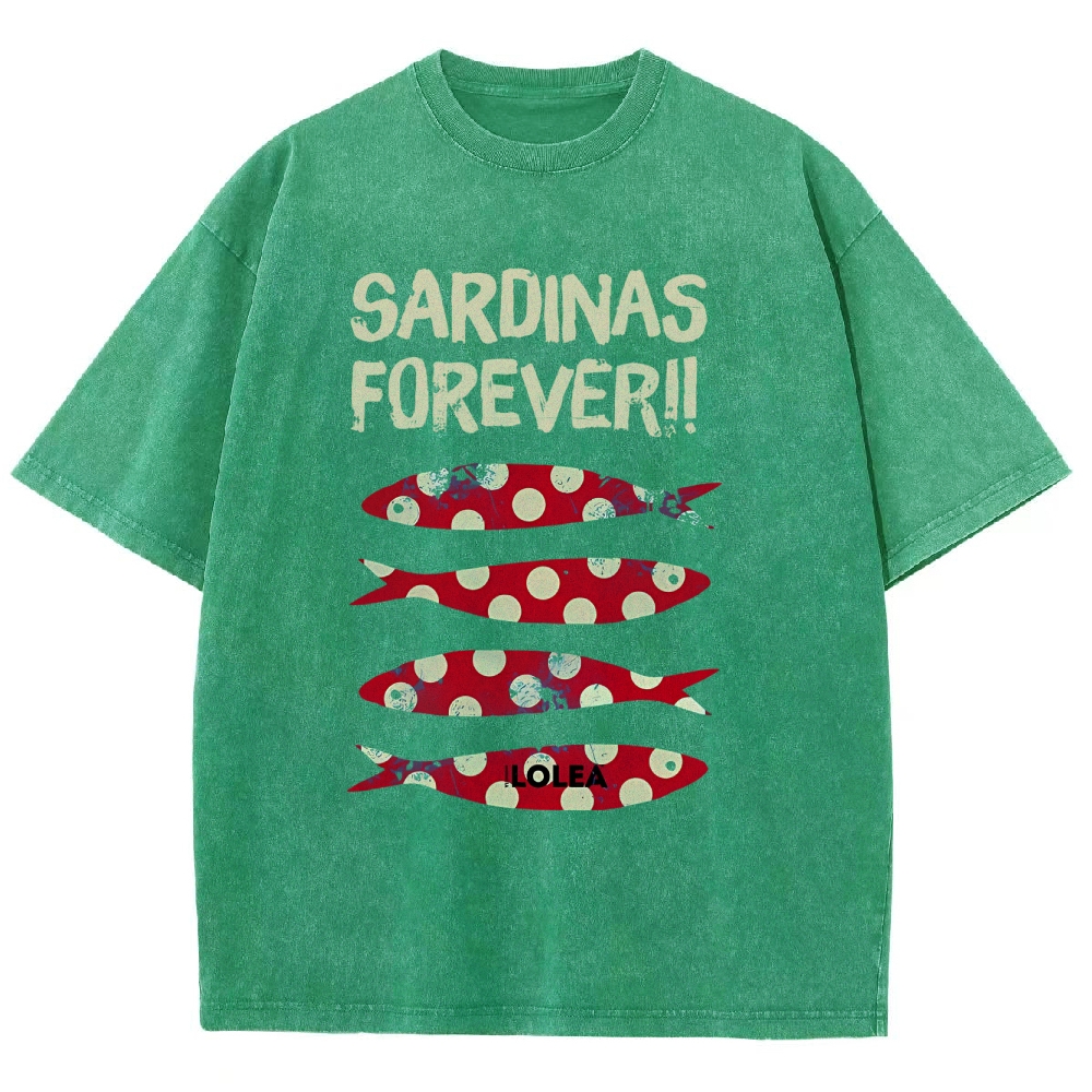 Polka Dot Fish Washed Vintage Short Sleeves T-Shirt