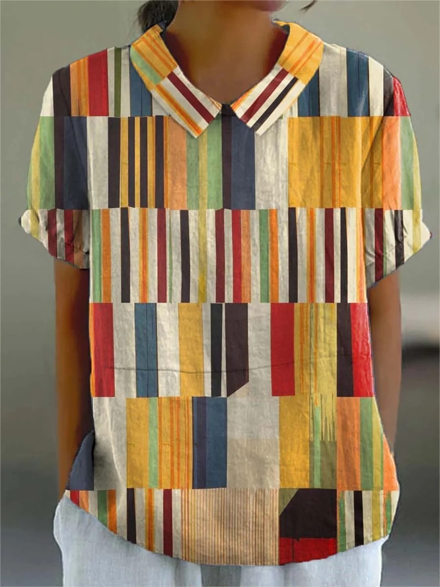 Women's Abstract Geometric Pattern Art Print Casual 3/4 Sleeve Shirt