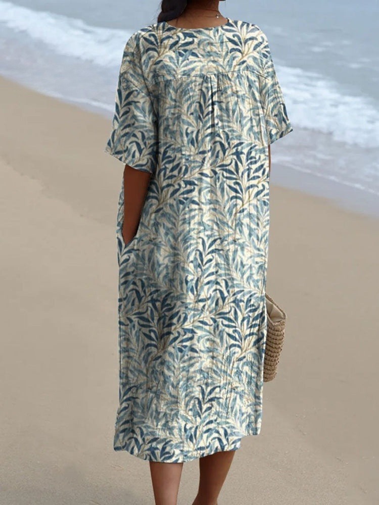 Women's Vintage Floral Art Print Casual Flowy Dress