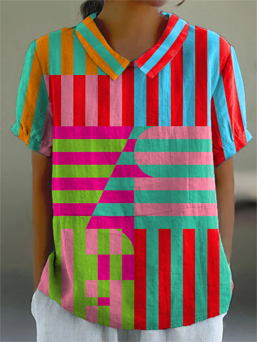 Women's Abstract Geometric Pattern Art Print Casual 3/4 Sleeve Shirt