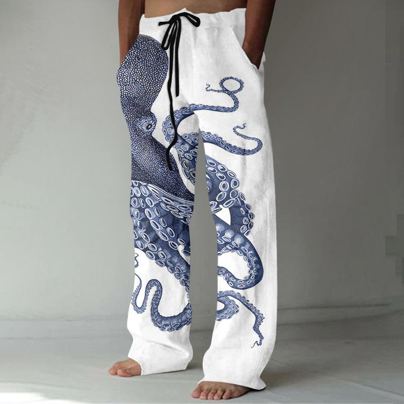 Funbibi Men's Japanese Art Octopus Graphic Printed Casual Pants