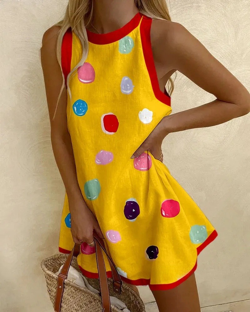 Colorful polka dot print mini dress