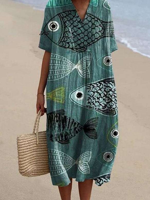 Women's Fish  Art Print Flowy Dress
