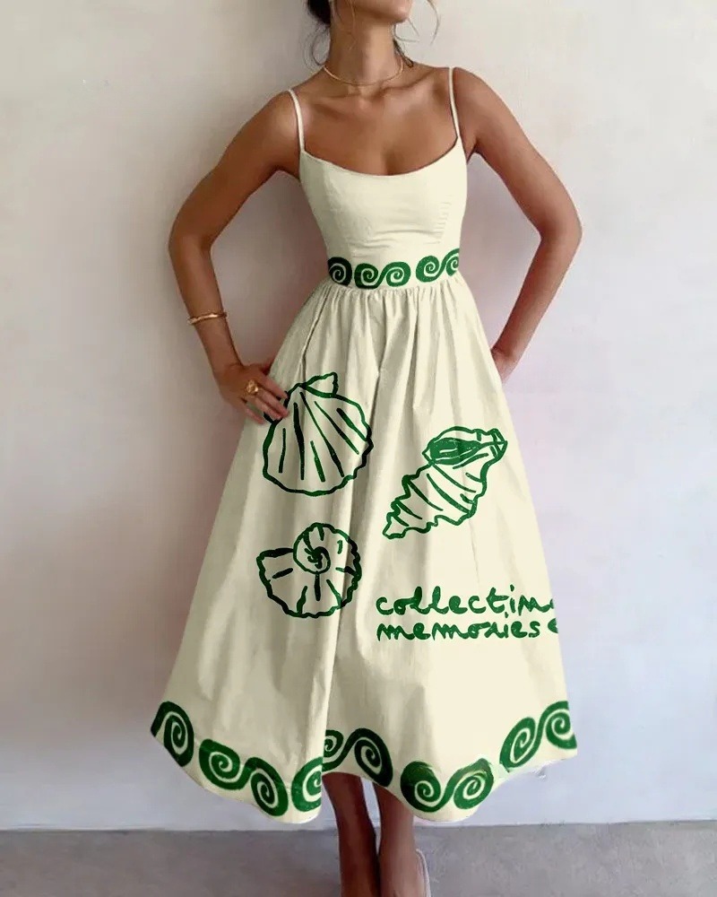 Sea Shell Printed Suspender Dress