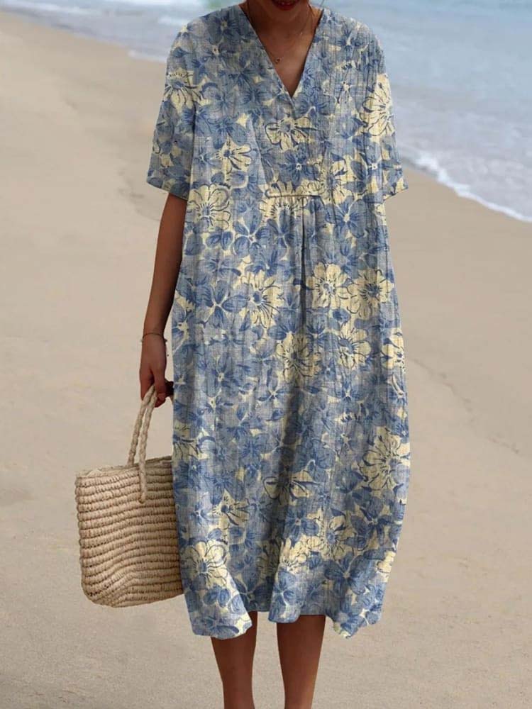 Women's Retro Floral Art Print Casual Flowy Dress