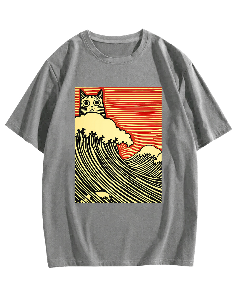 Charming Japanese Cat Art Cotton Casual T-shirt