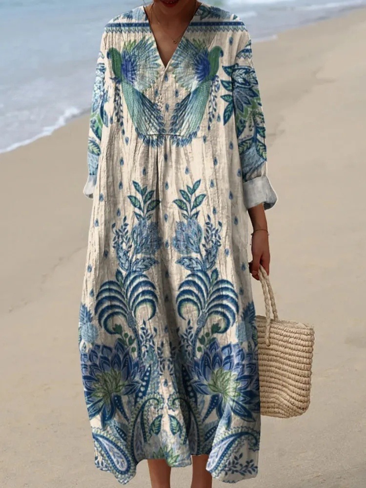 Ethnic Tropical Animal And Floral Pattern Printed Women's Dress