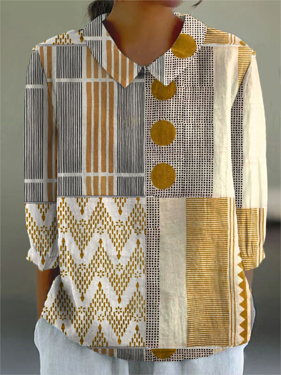 Women's Vintage Abstract Geometry Art Print Casual Shirt
