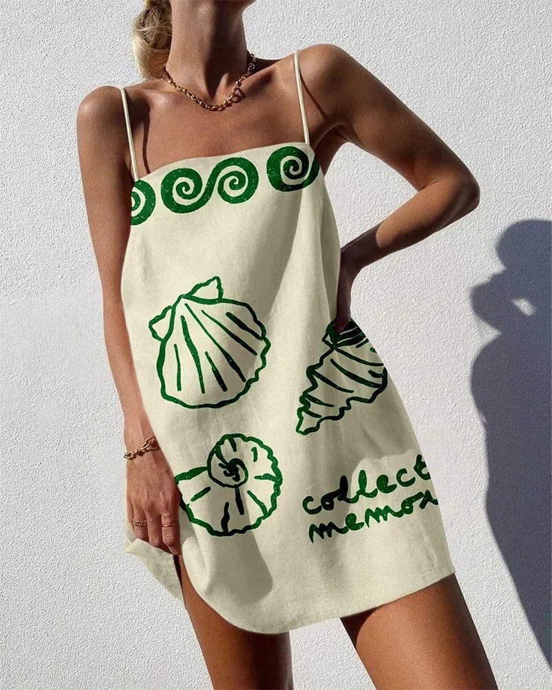 Sea Shell Printed Suspender Dress