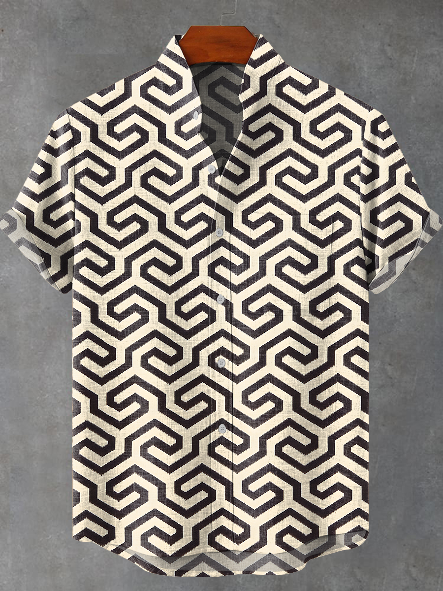 Vintage Black and white geometric continuity Visual error Print Casual Shirt