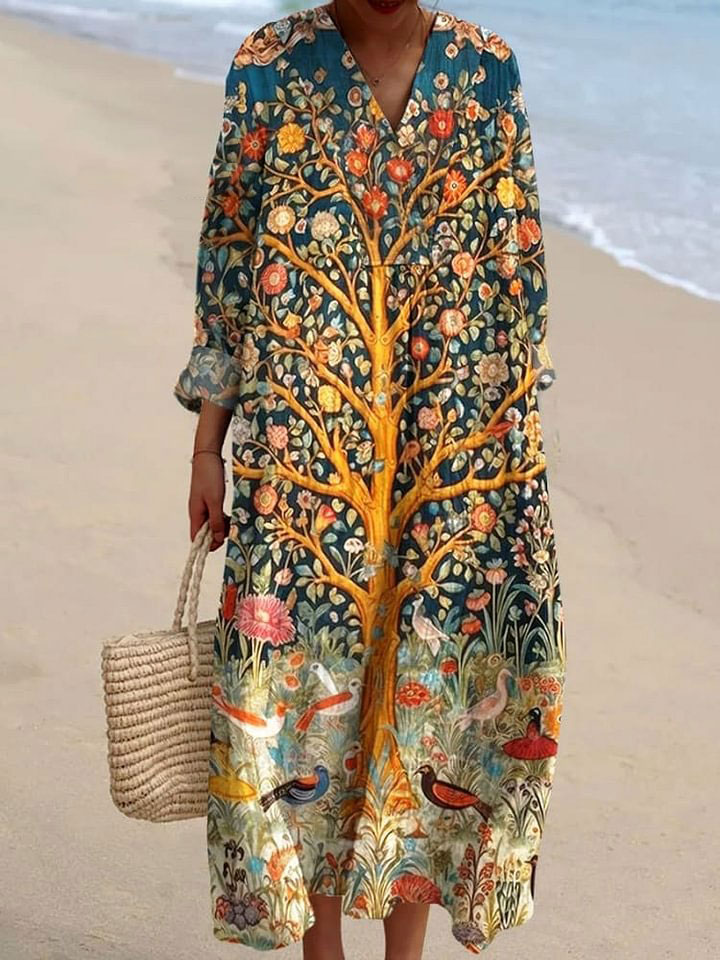 Women's Vintage Exquisite Indian Folk Art Print Flowy Dress