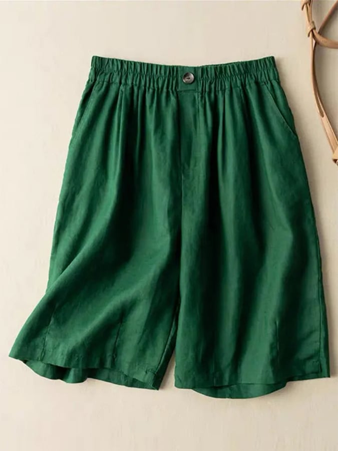 Loose Casual Button Wide Leg Quarter Shorts