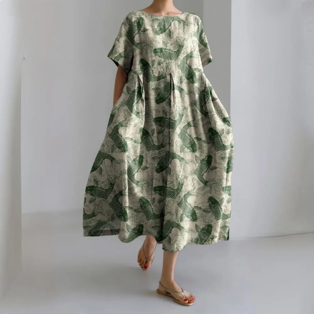 Japanese Fish Art Casual Dress