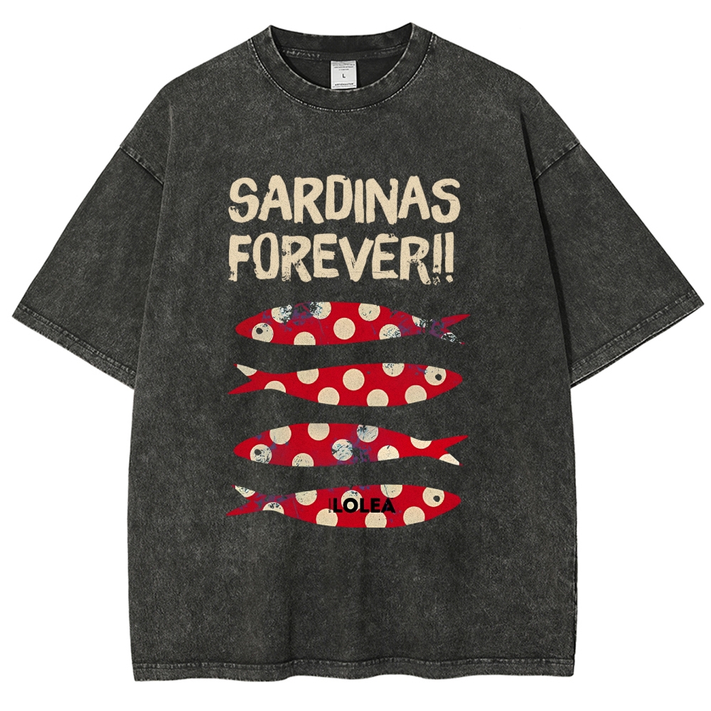 Polka Dot Fish Washed Vintage Short Sleeves T-Shirt