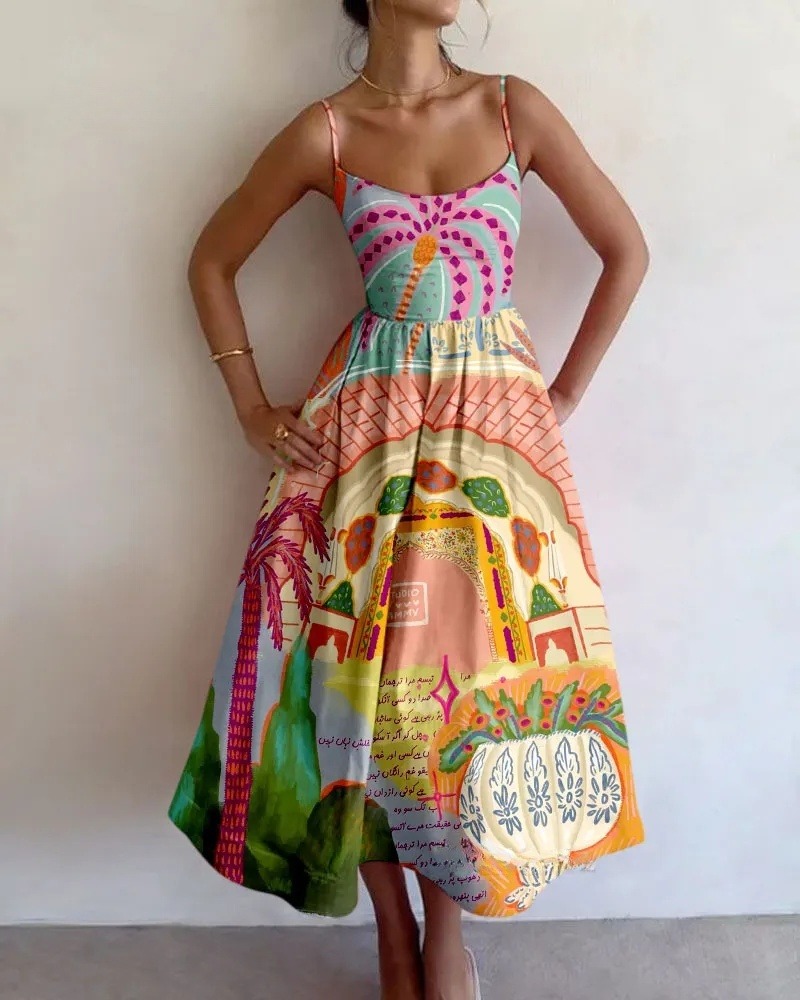 Garden Graffiti Print Slip Dress