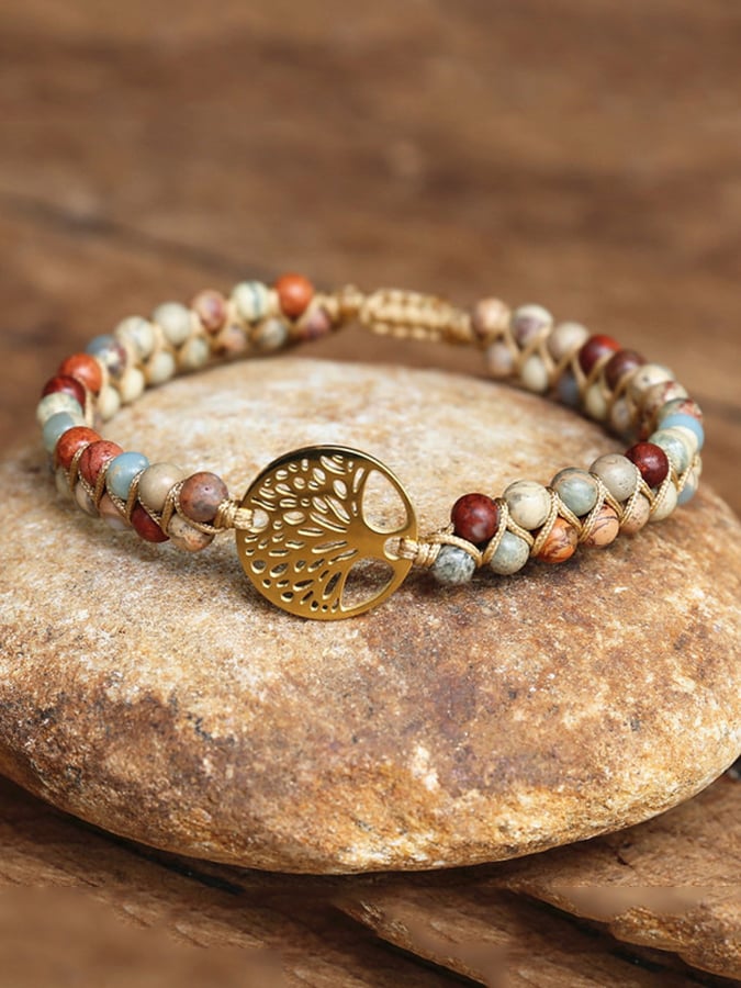Vintage Ethnic Style Natural Stone Handwoven Tree of Life Bracelet