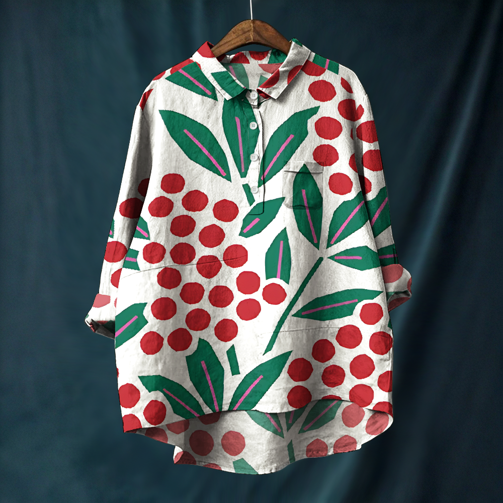 Women's Plant Printed Casual Long Sleeve Shirt