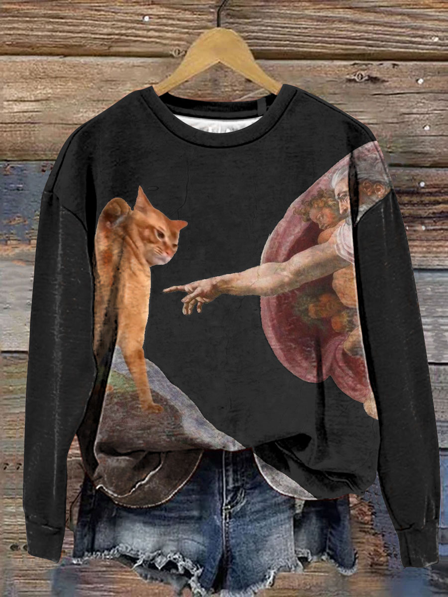 Vintage Funny Cat Art Print Casaul Short Sleeve T-shirt