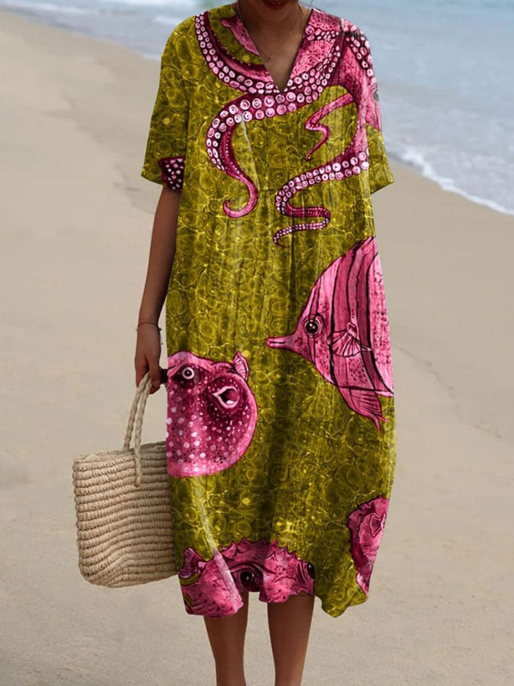 Women's  Fish  Art Print  Casual Dress