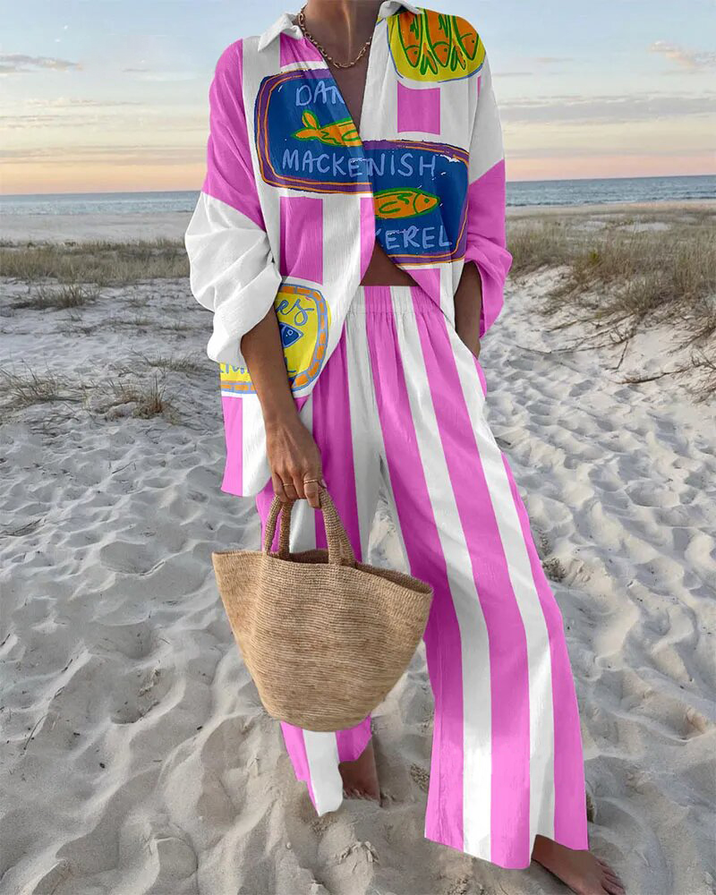 Holiday Pink Stripe Print Two-Piece Set