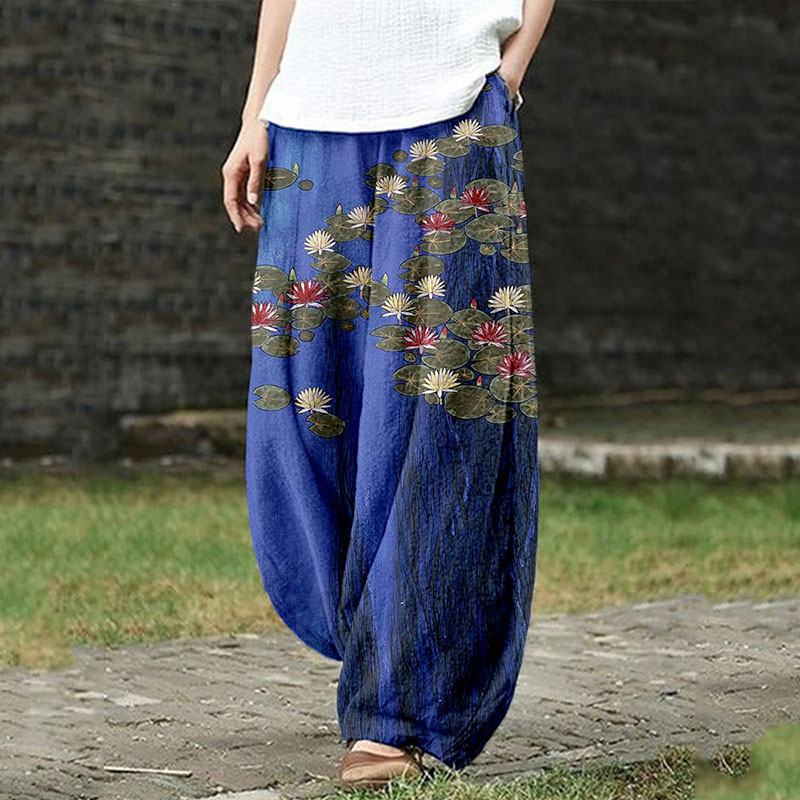 Vintage Water Lily Japanese Art Cozy Pants