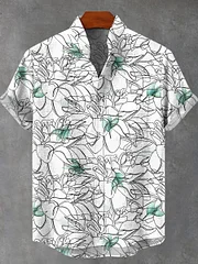 Vintage Simple Abstract Line Flowers Art Print Casual Shirt