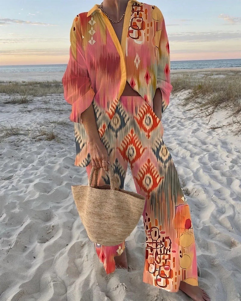 Exotic Print Shirt & Pants Two-Piece Set