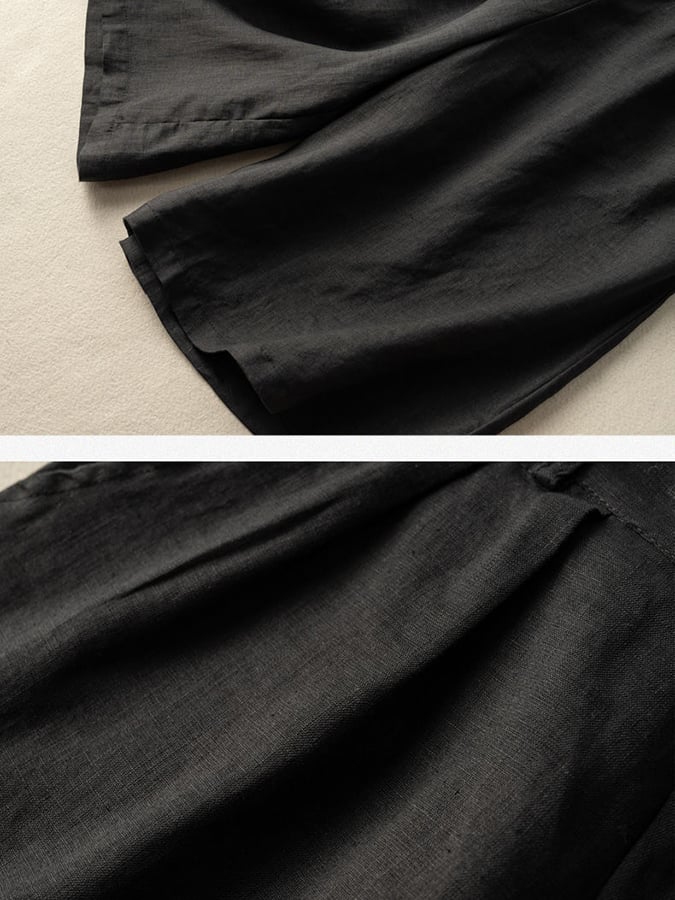 Cotton Thin Half Elastic Cropped Wide Leg Trousers