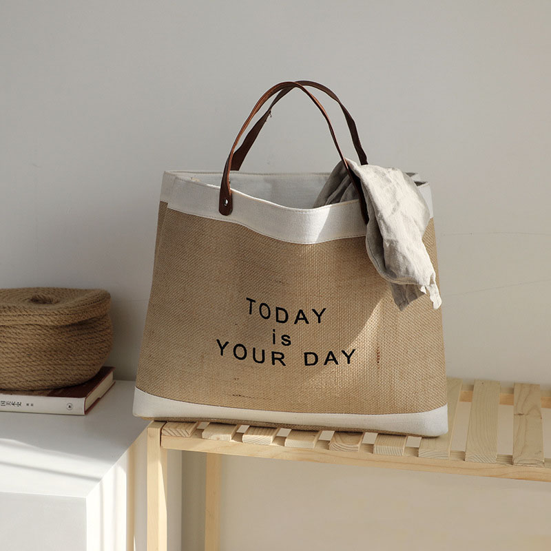 Japanese style dirty clothes fabric cotton linen handle basket