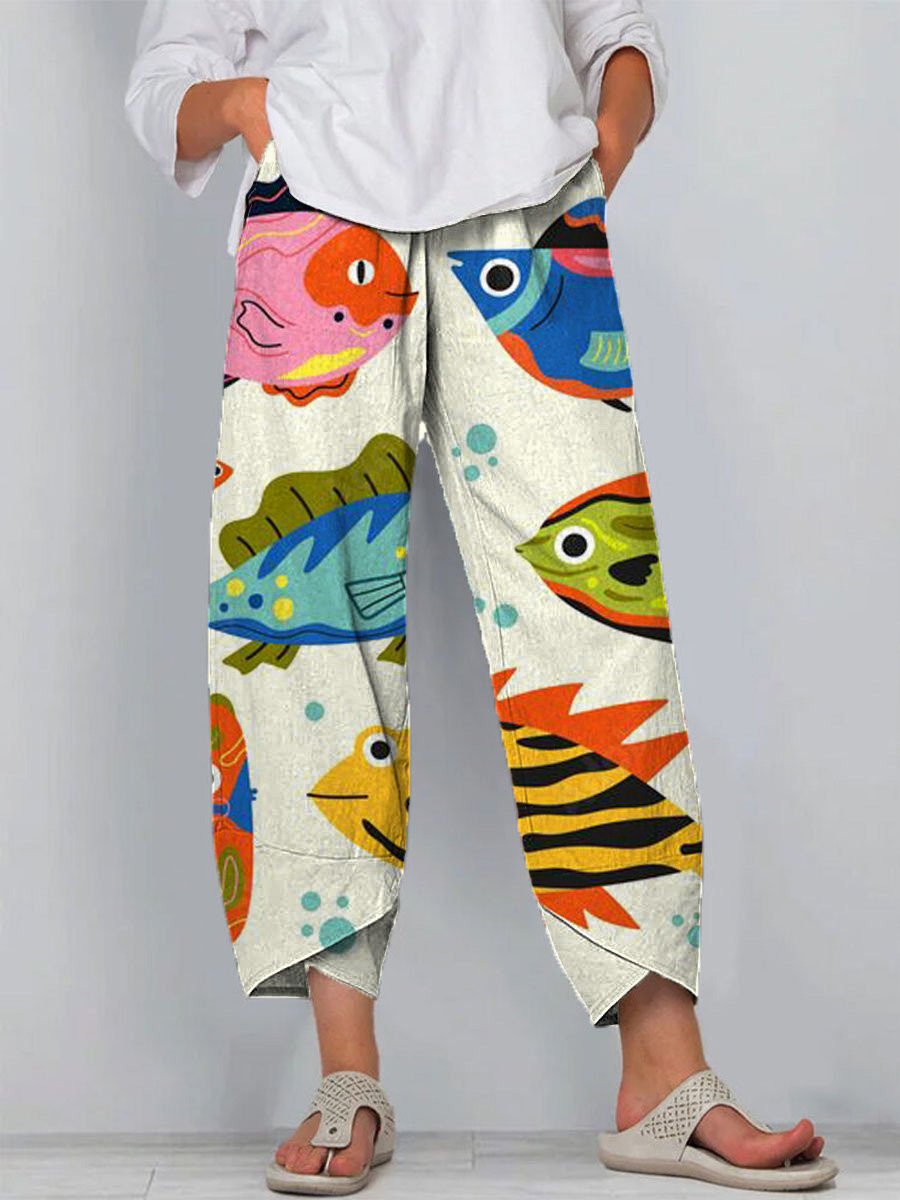 Lovely Cartoon Fish Pattern Printed Women's Casual Pants