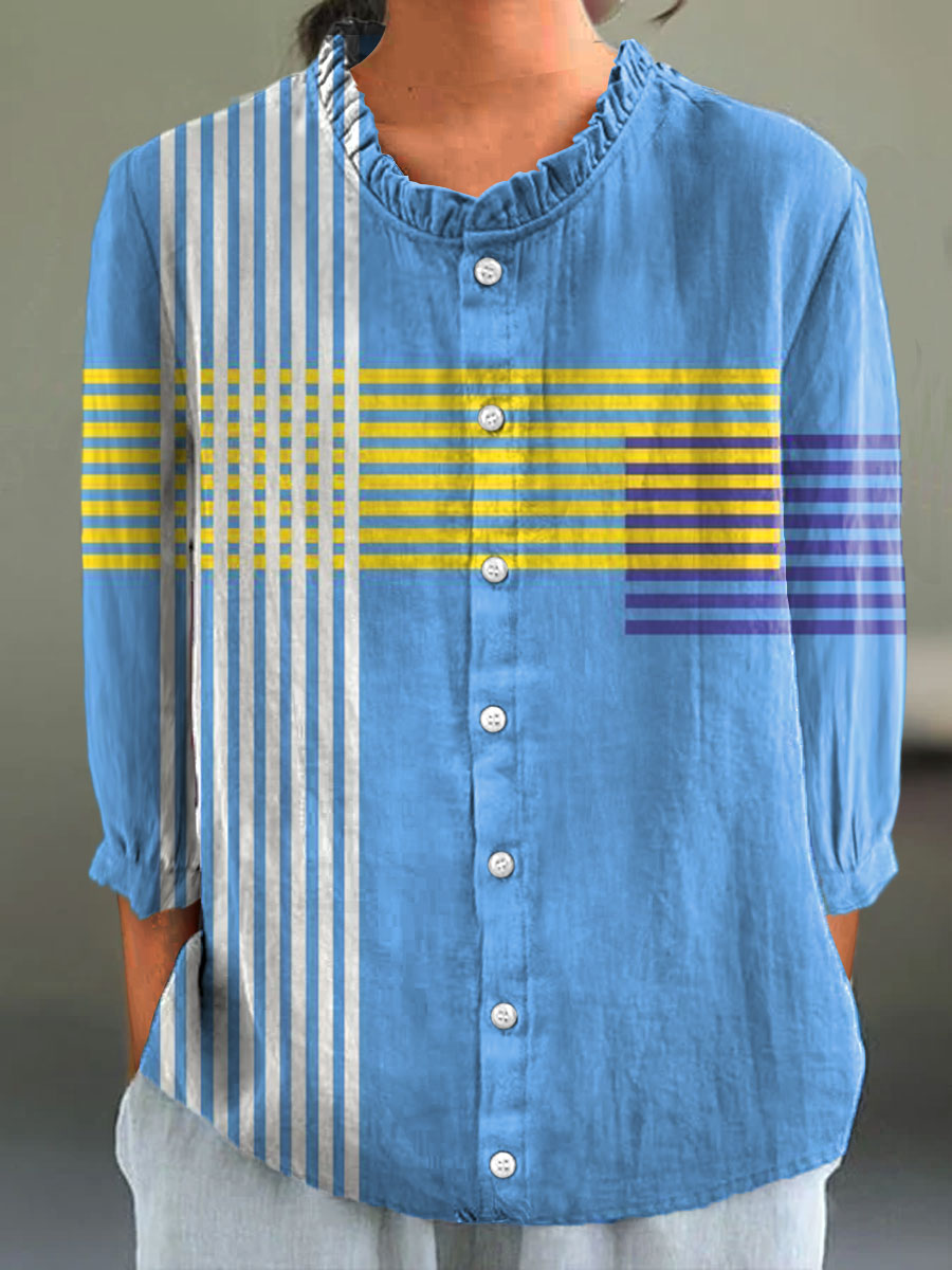 Women's Colorful Abstract Geometric Stripes Art Print Casual 3/4 Sleeve Shirt