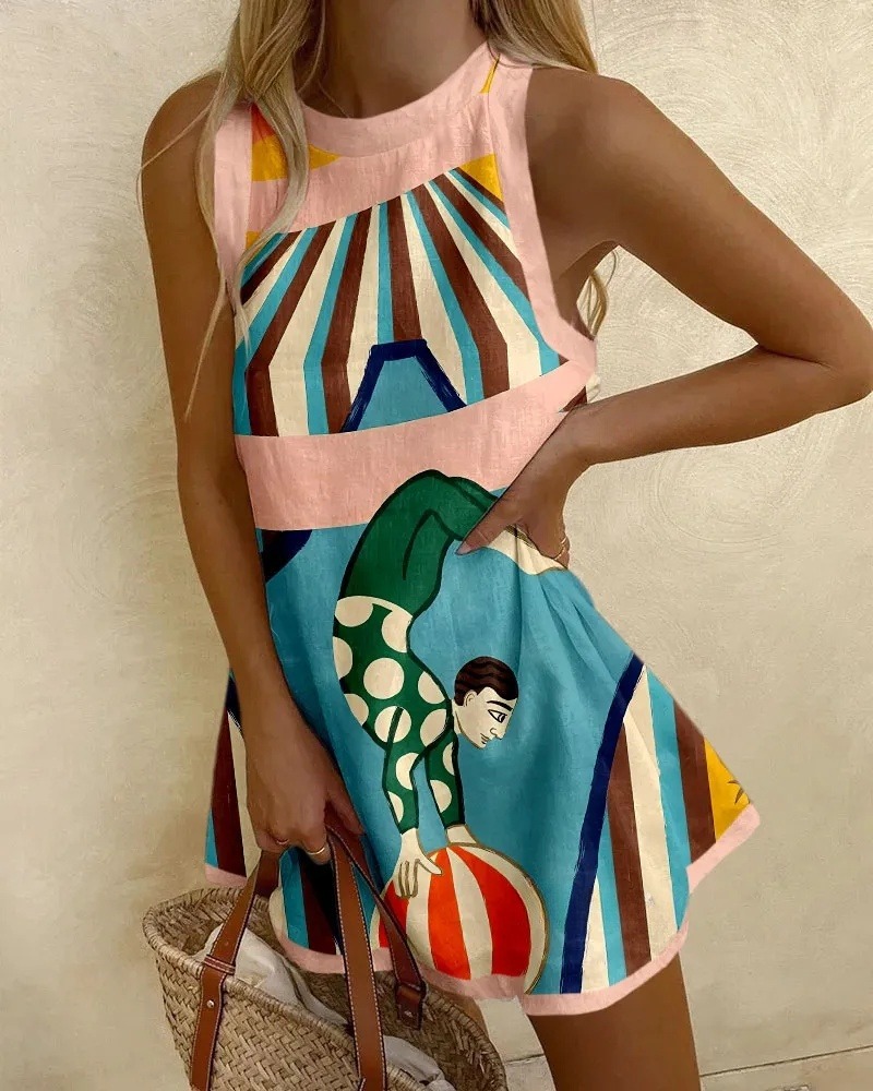 Handstand Show Print Mini Dress