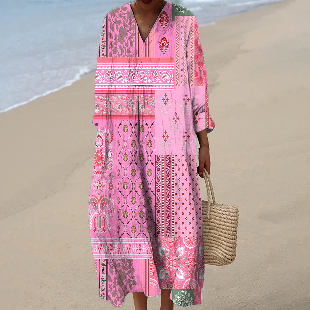 Women's Artistic Retro Geometry Printed Maxi Dress