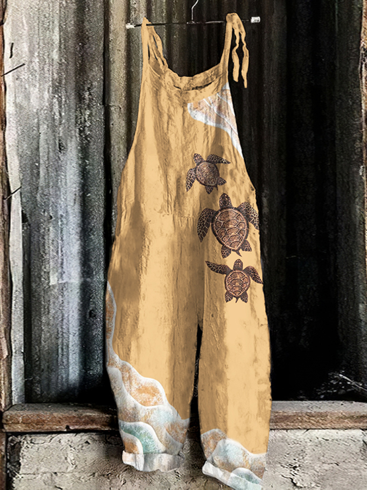 Ocean Turtle Art Print Casual Loose Jumpsuit