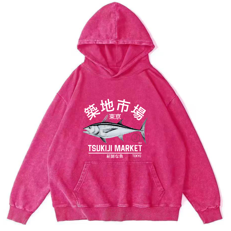 Japanese Seafood Market Salmon Vintage Distressed Hoodie