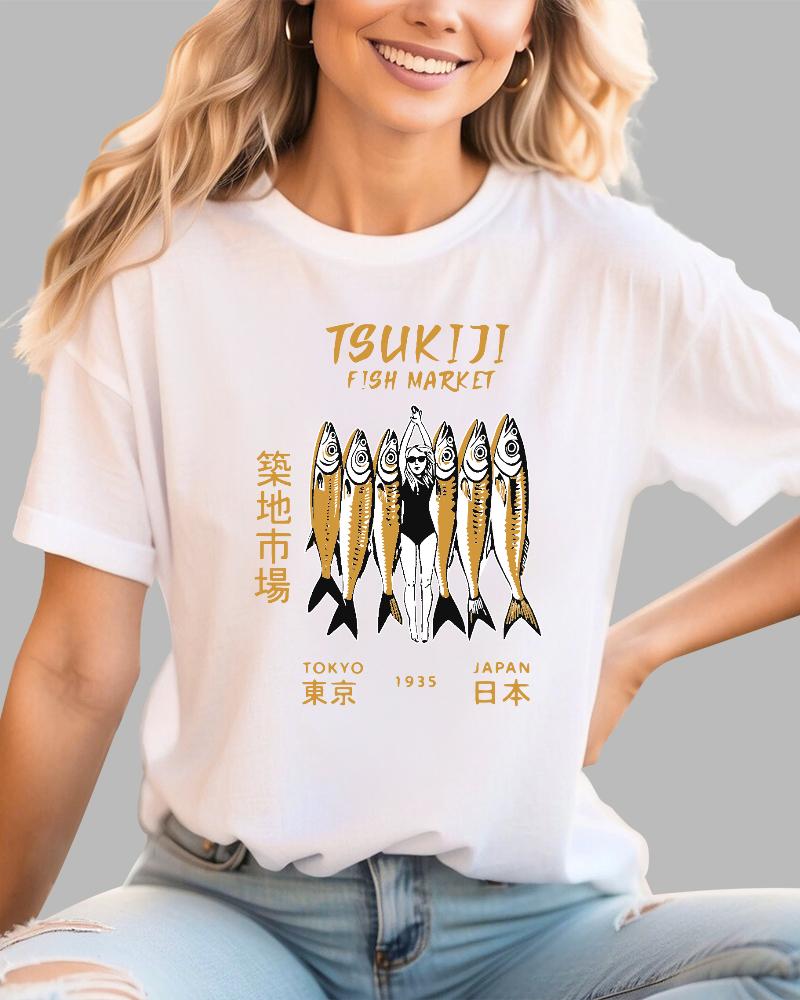 Tokyo Seafood Tsukiji Market Cotton casual T-shirt