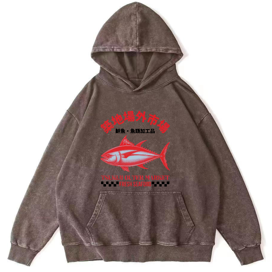 Japanese Seafood Market Tuna Vintage Distressed Hoodie