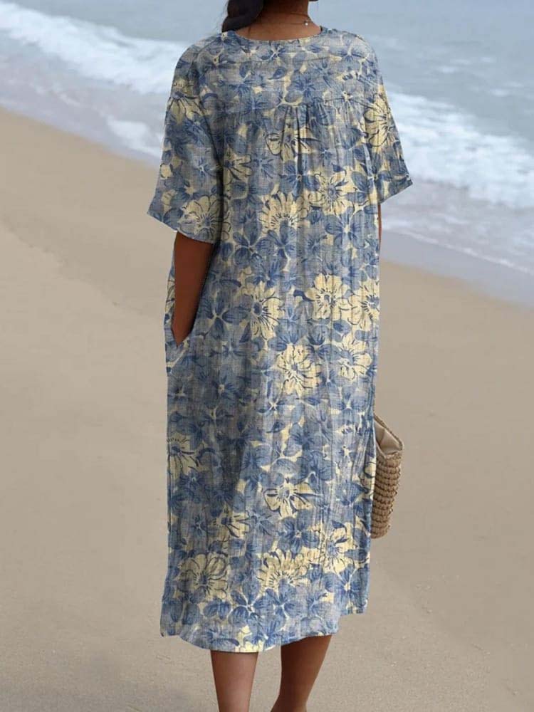 Women's Retro Floral Art Print Casual Flowy Dress