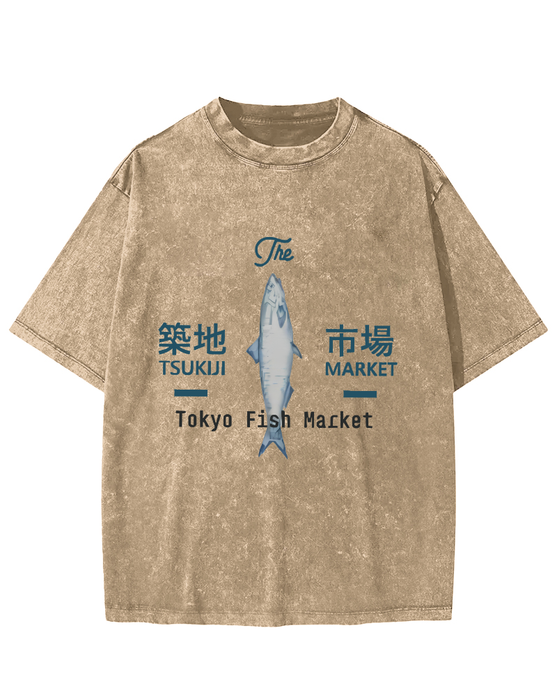 Tokyo Tsukiji Fish Market Vintage Washed T-shirt